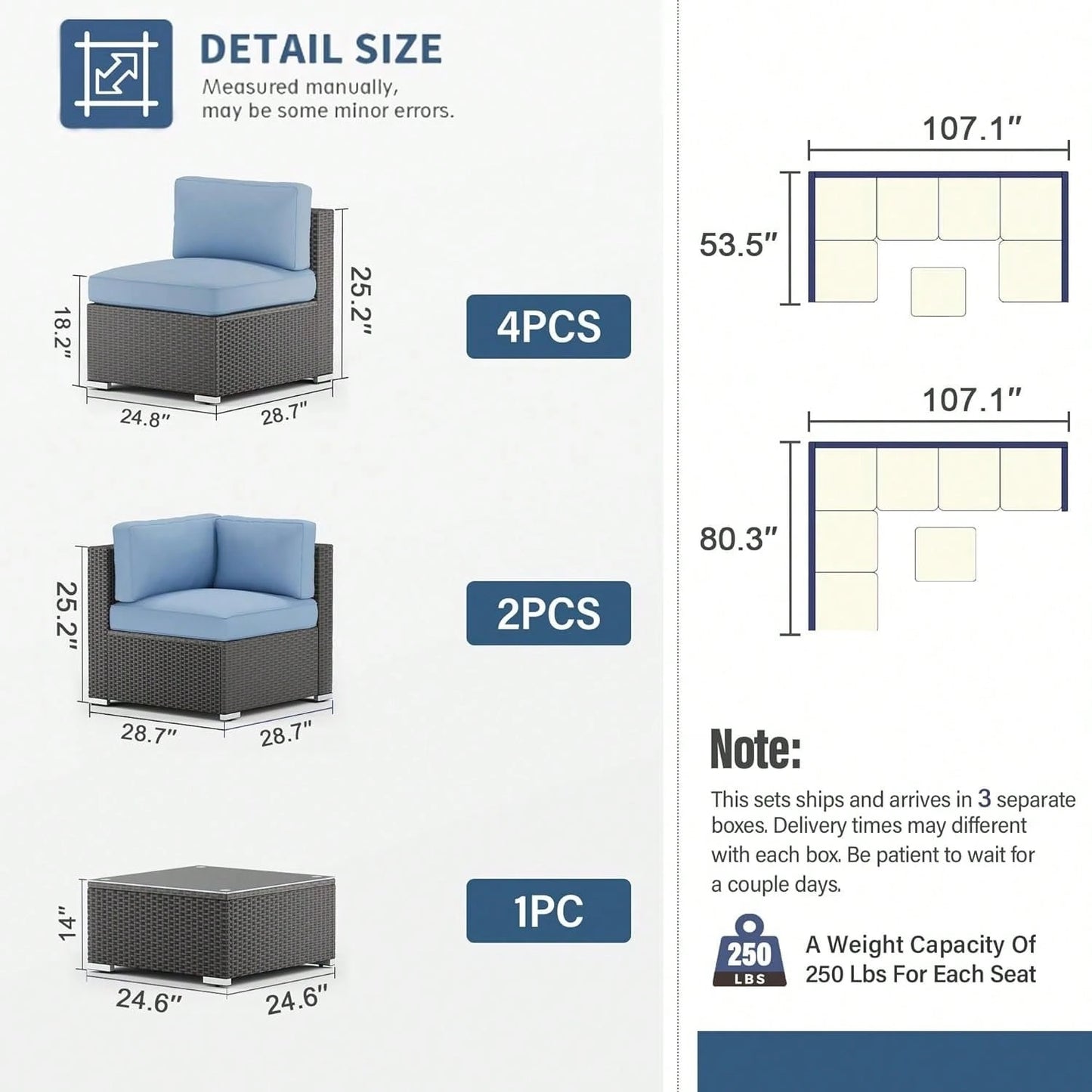 SAVANNA 7-PIECE OUTDOOR LOUNGE SET - BROWN / LIGHT BLUE