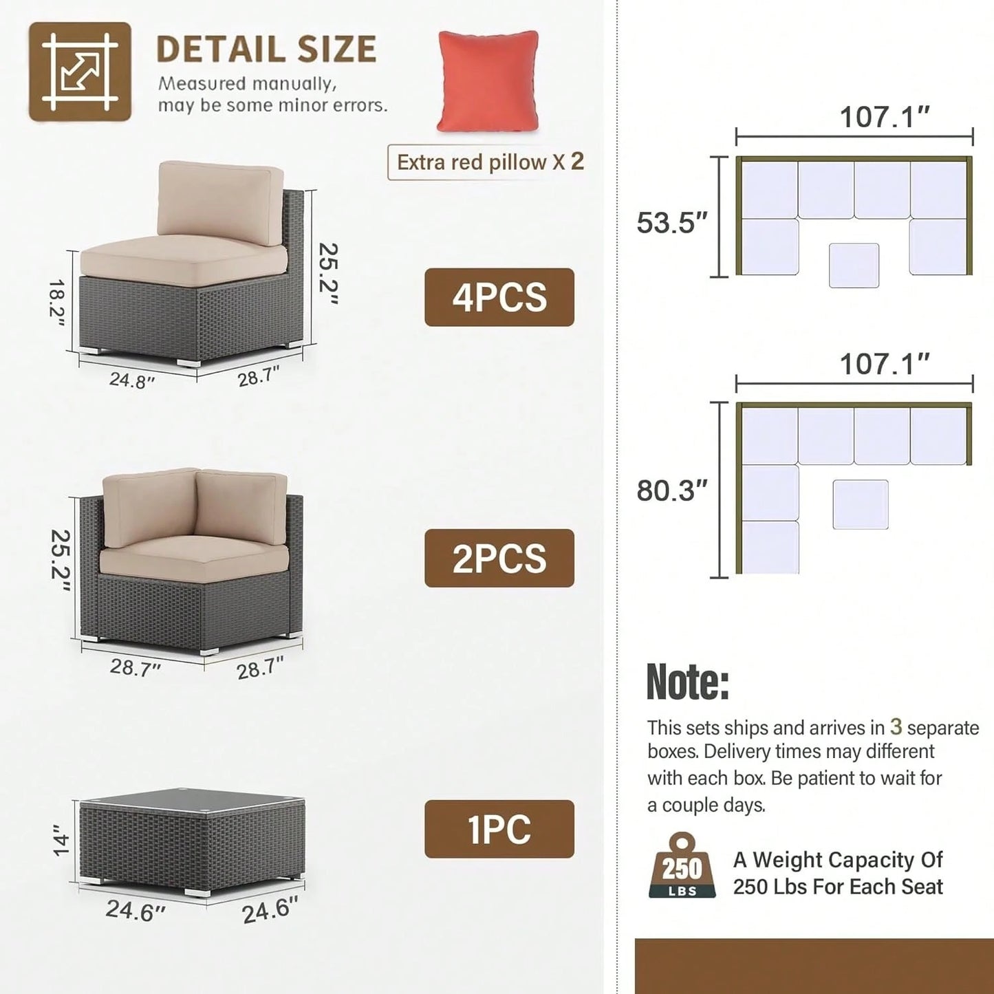 SAVANNA 7-PIECE OUTDOOR LOUNGE SET - BROWN / BEIGE