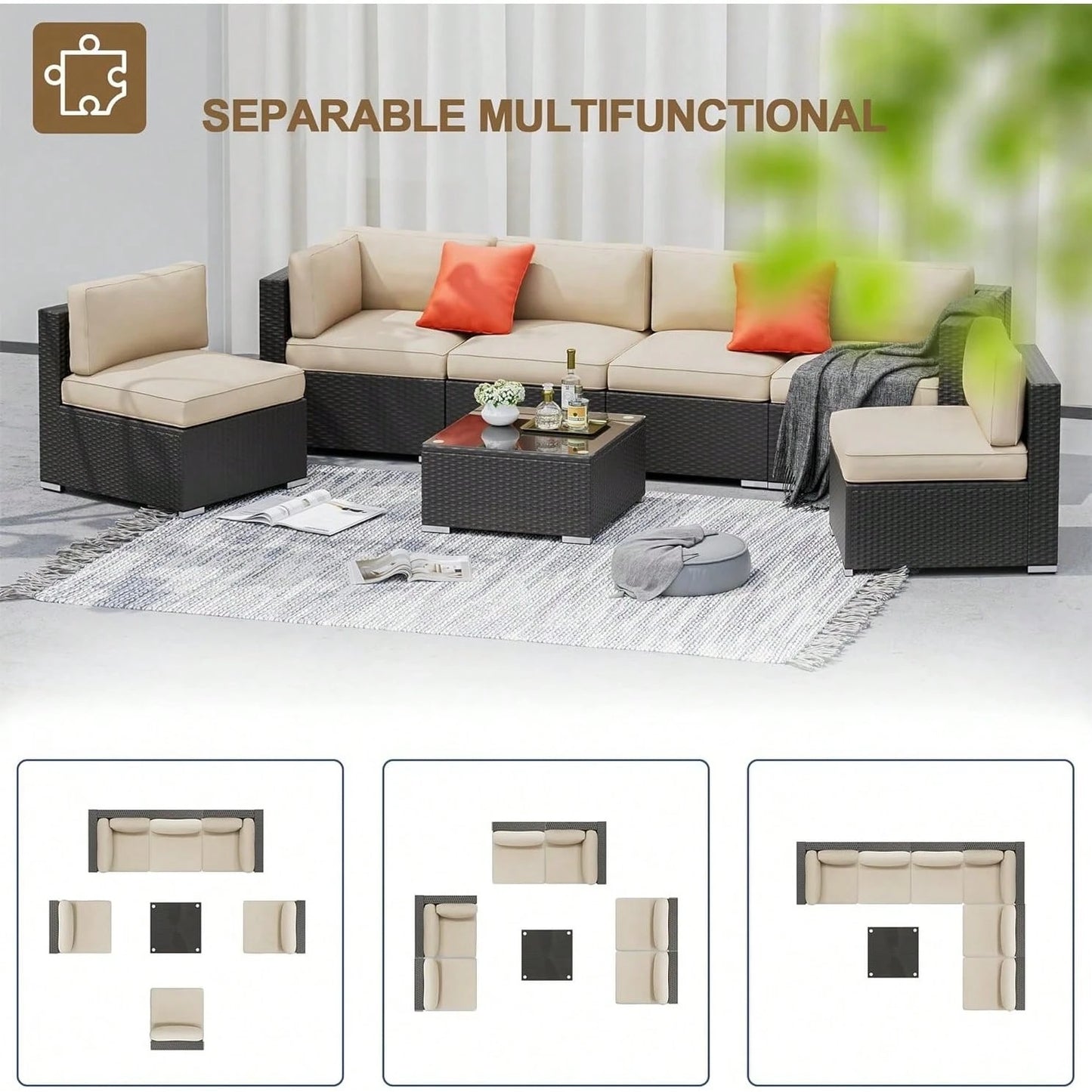 SAVANNA 7-PIECE OUTDOOR LOUNGE SET - BROWN / BEIGE