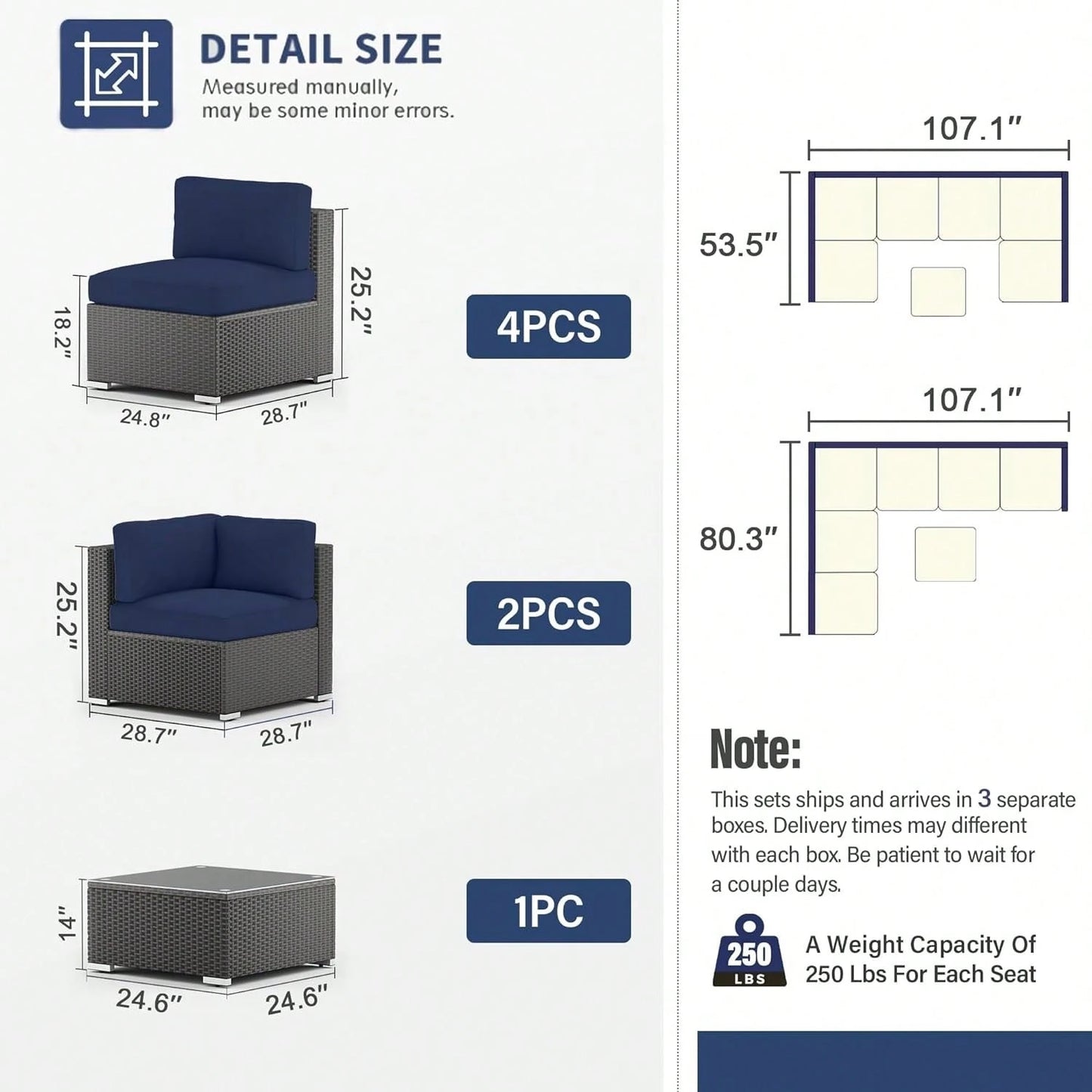SAVANNA 7-PIECE OUTDOOR LOUNGE SET - BROWN / NAVY BLUE