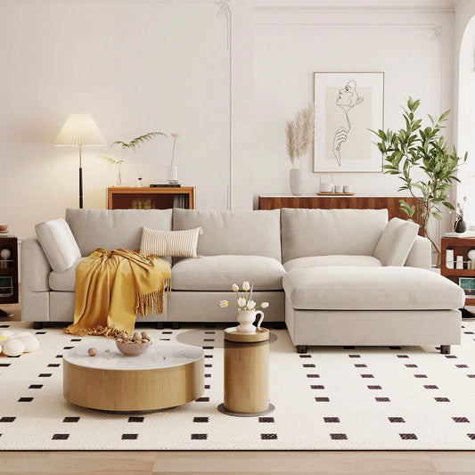 LORA 113" SOFA w/ OTTOMAN - BEIGE