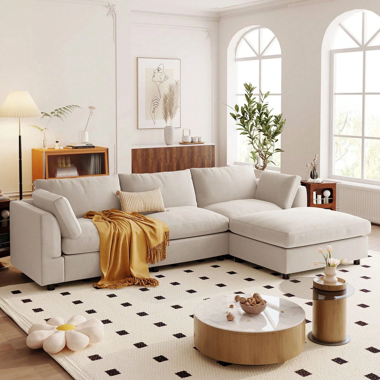 LORA 113" SOFA w/ OTTOMAN - BEIGE