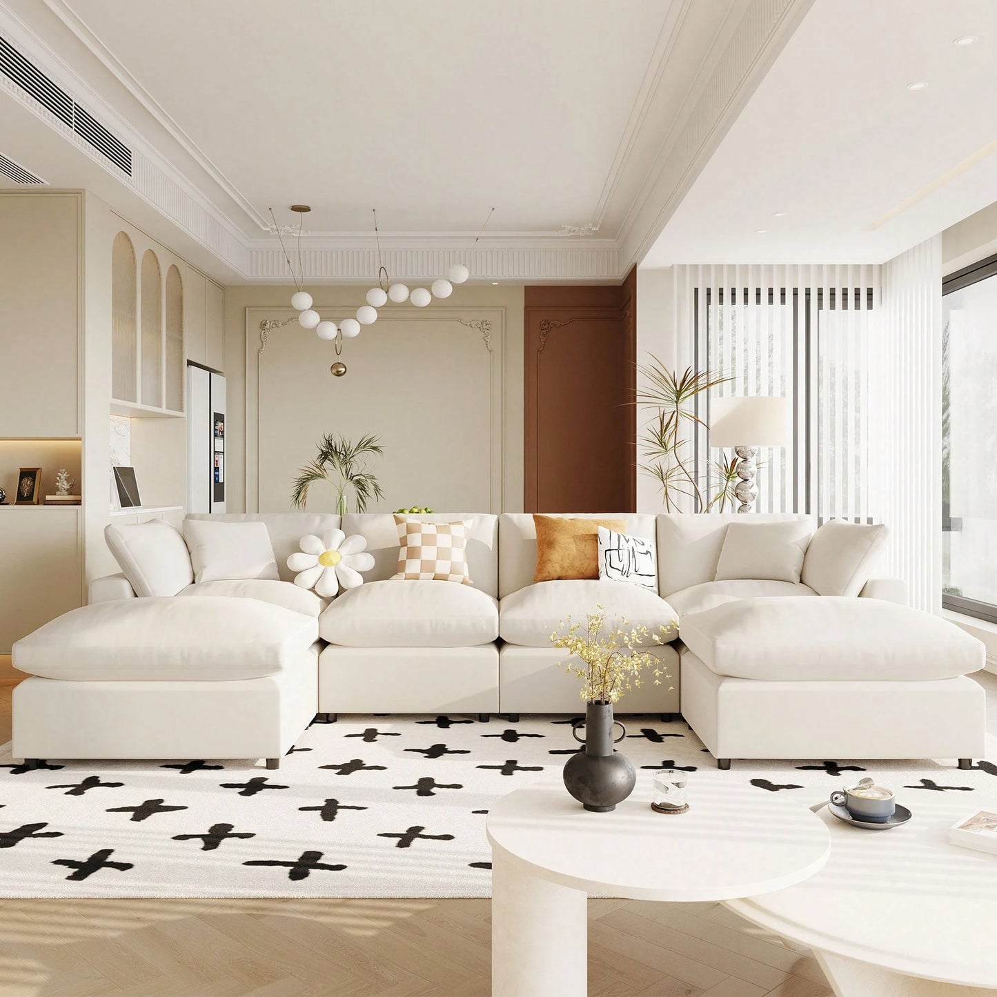 LORA 134" SOFA w/ OTTOMANS - BEIGE