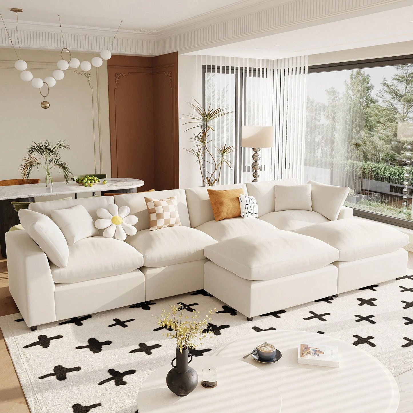 LORA 134" SOFA w/ OTTOMANS - BEIGE