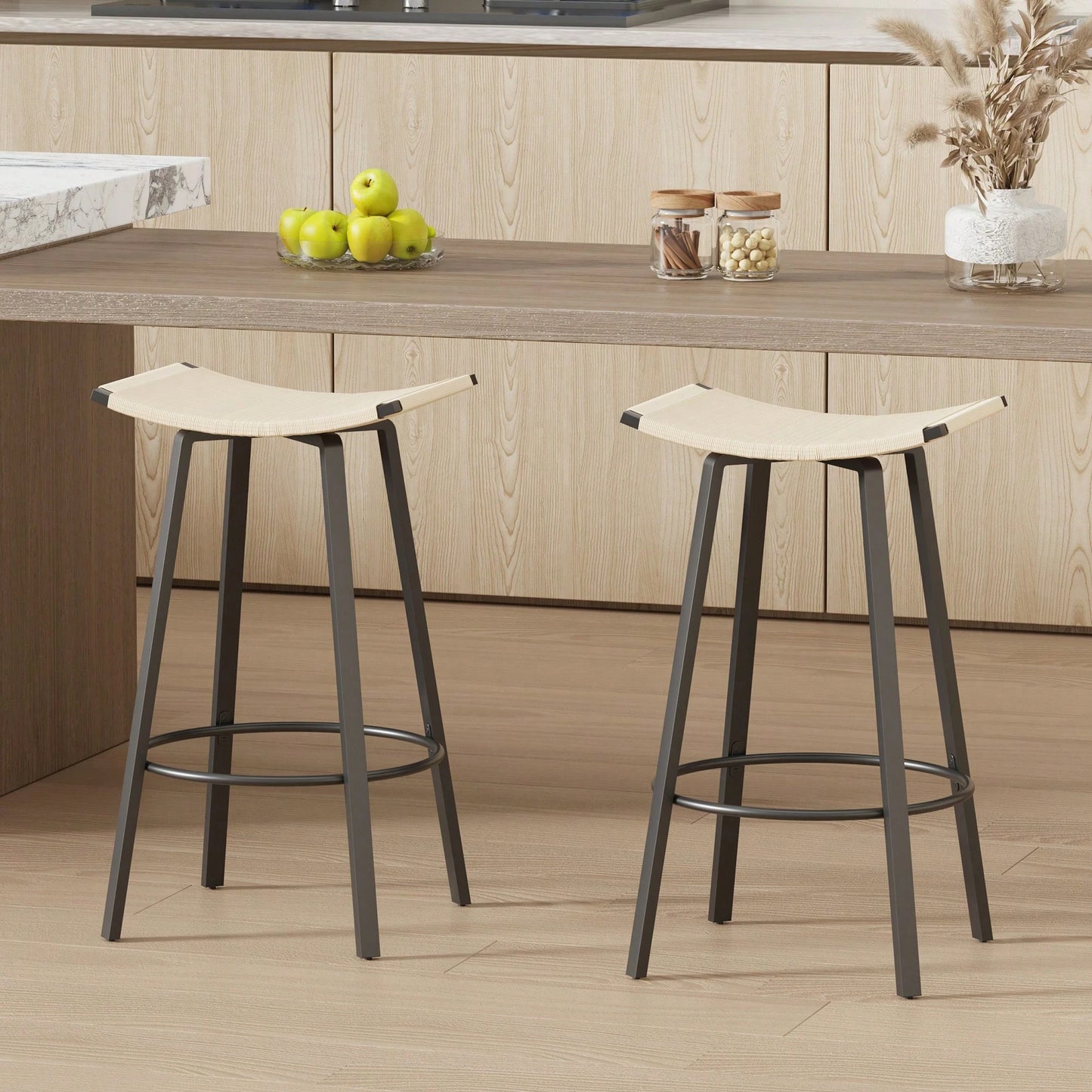 NOLANI COUNTER STOOLS - BEIGE (SET OF 2)