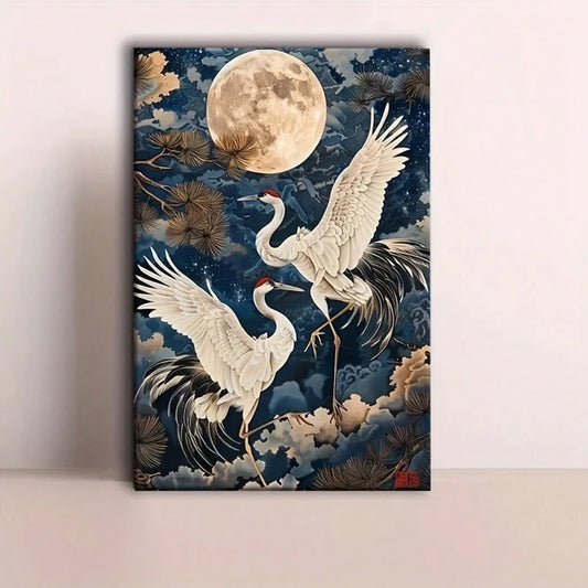 MOONLIT CRANES CANVAS WALL ART