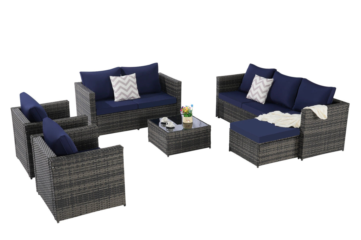 CATALINA 6-PIECE OUTDOOR LOUNGE SET - GRAY / NAVY
