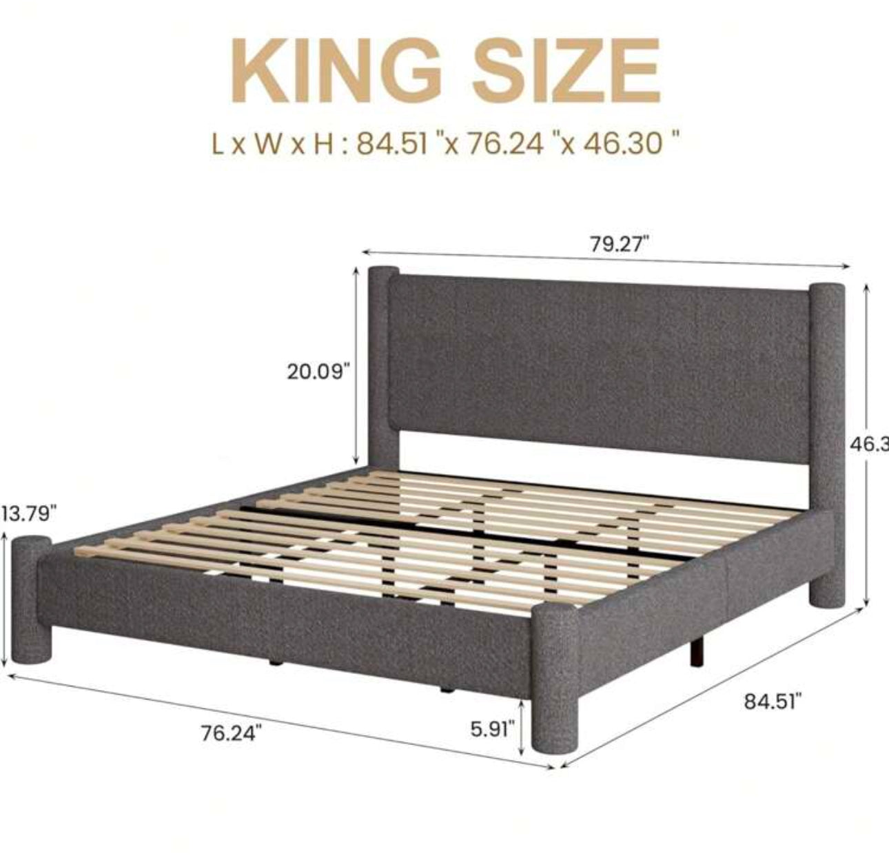 HAVEN PLATFORM BED FRAME - DARK GRAY