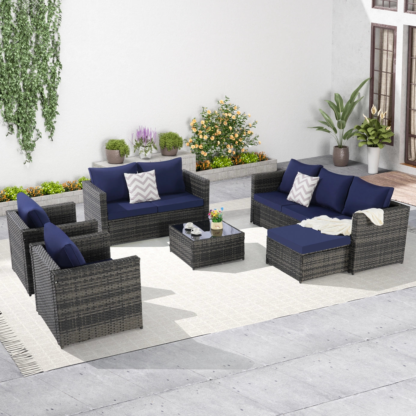 CATALINA 6-PIECE OUTDOOR LOUNGE SET - GRAY / NAVY