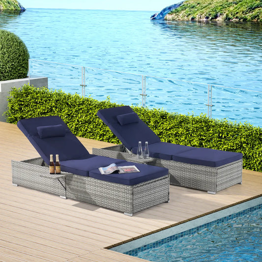OASIS CHAISE LOUNGE - GRAY / NAVY (SET OF 2)