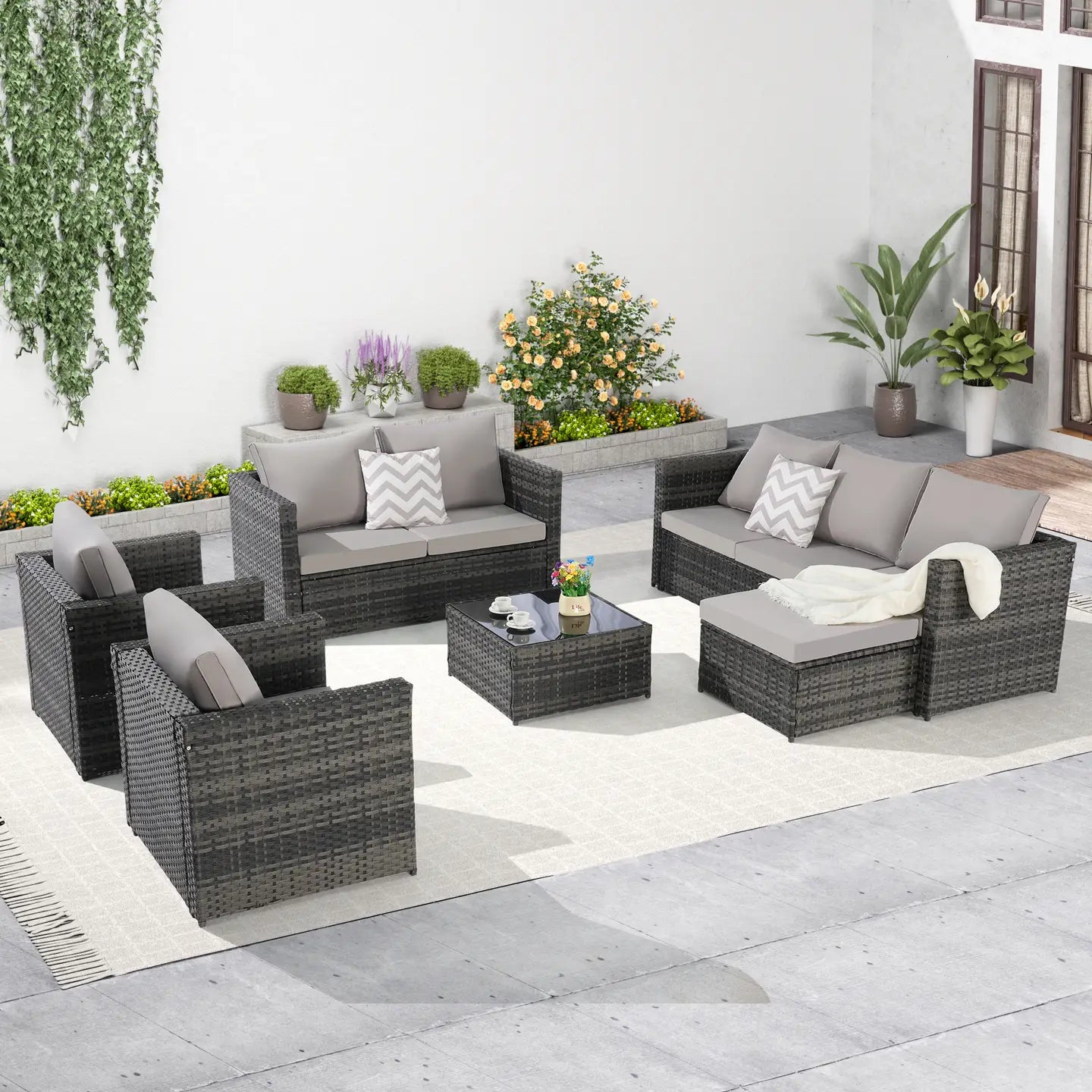CATALINA 6-PIECE OUTDOOR LOUNGE SET - GRAY / GRAY