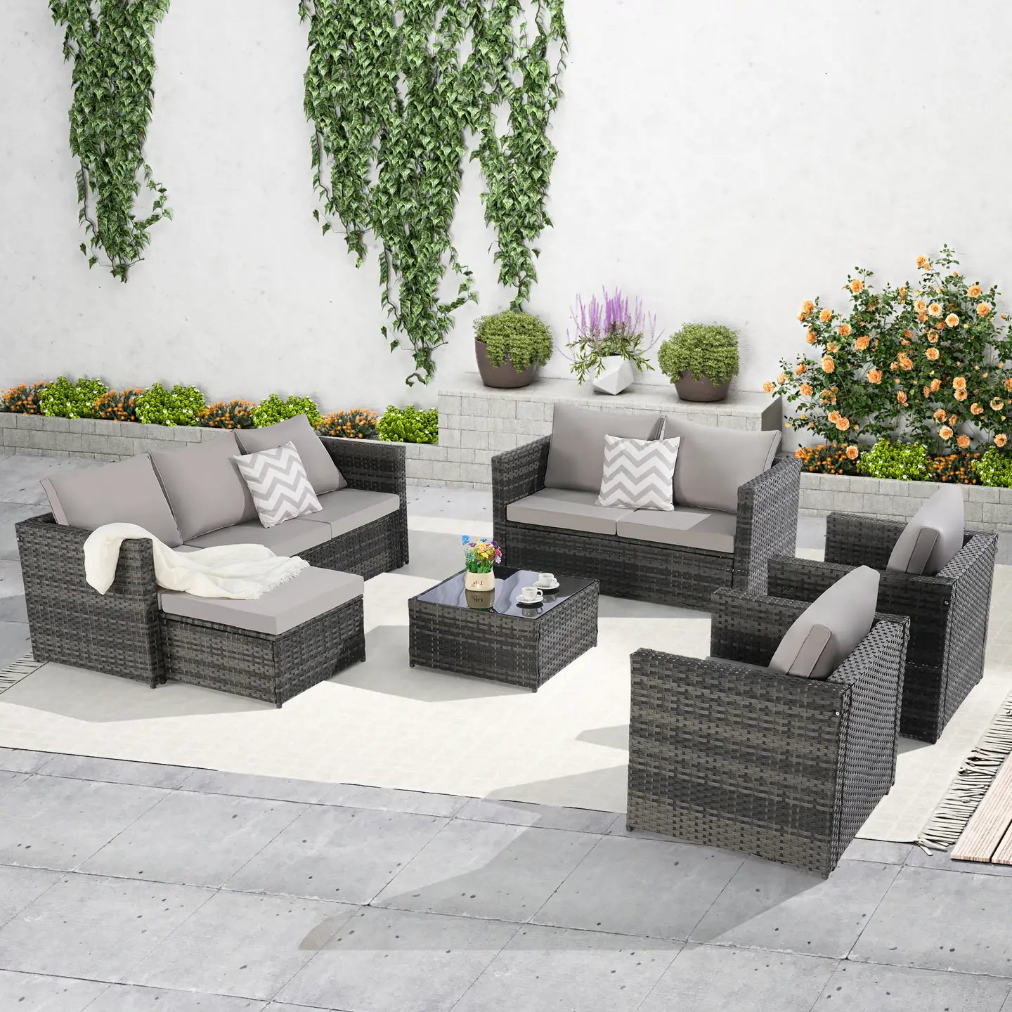 CATALINA 6-PIECE OUTDOOR LOUNGE SET - GRAY / GRAY