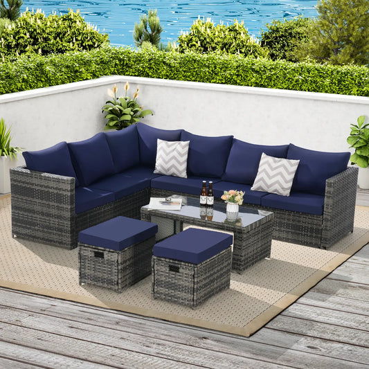 CATALINA OUTDOOR SECTIONAL SET - GRAY / NAVY
