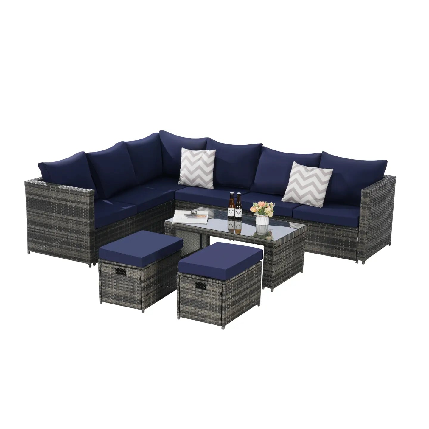 CATALINA OUTDOOR SECTIONAL SET - GRAY / NAVY