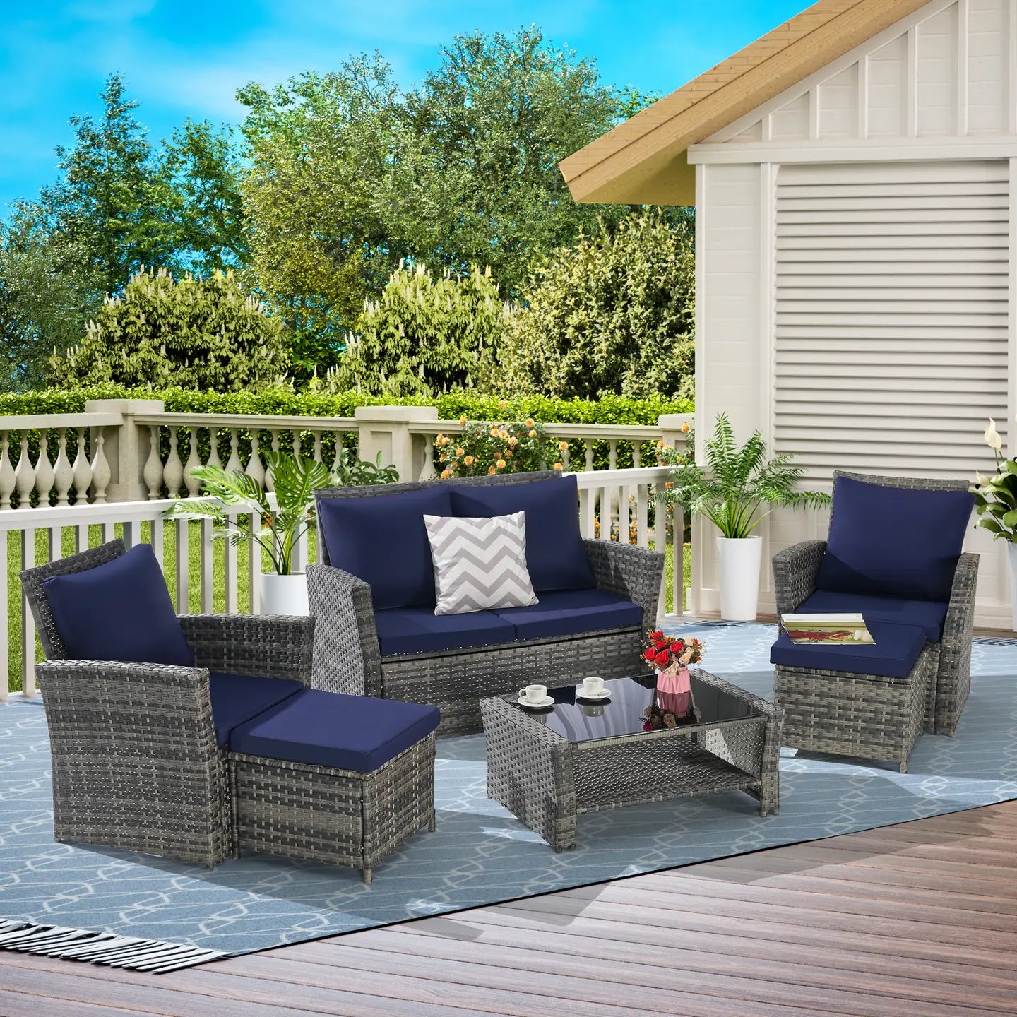 CATALINA OUTDOOR LOUNGE SET - GRAY / NAVY