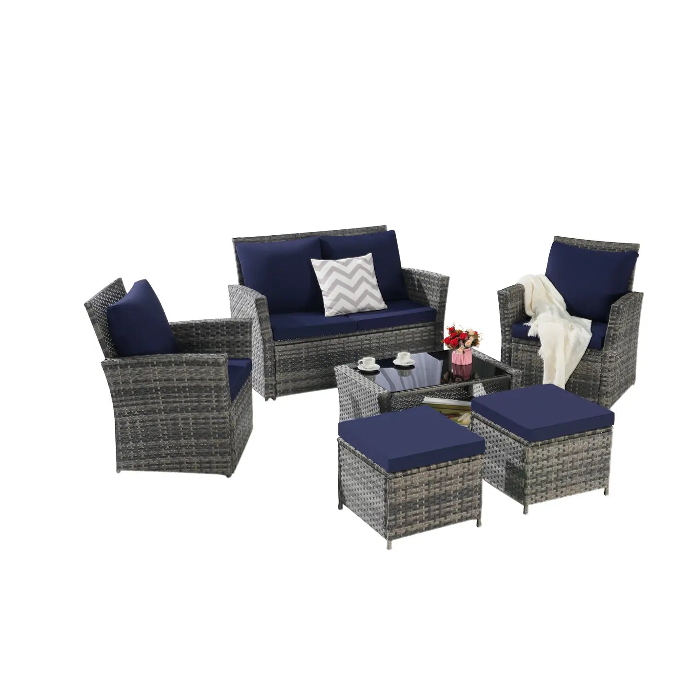 CATALINA OUTDOOR LOUNGE SET - GRAY / NAVY