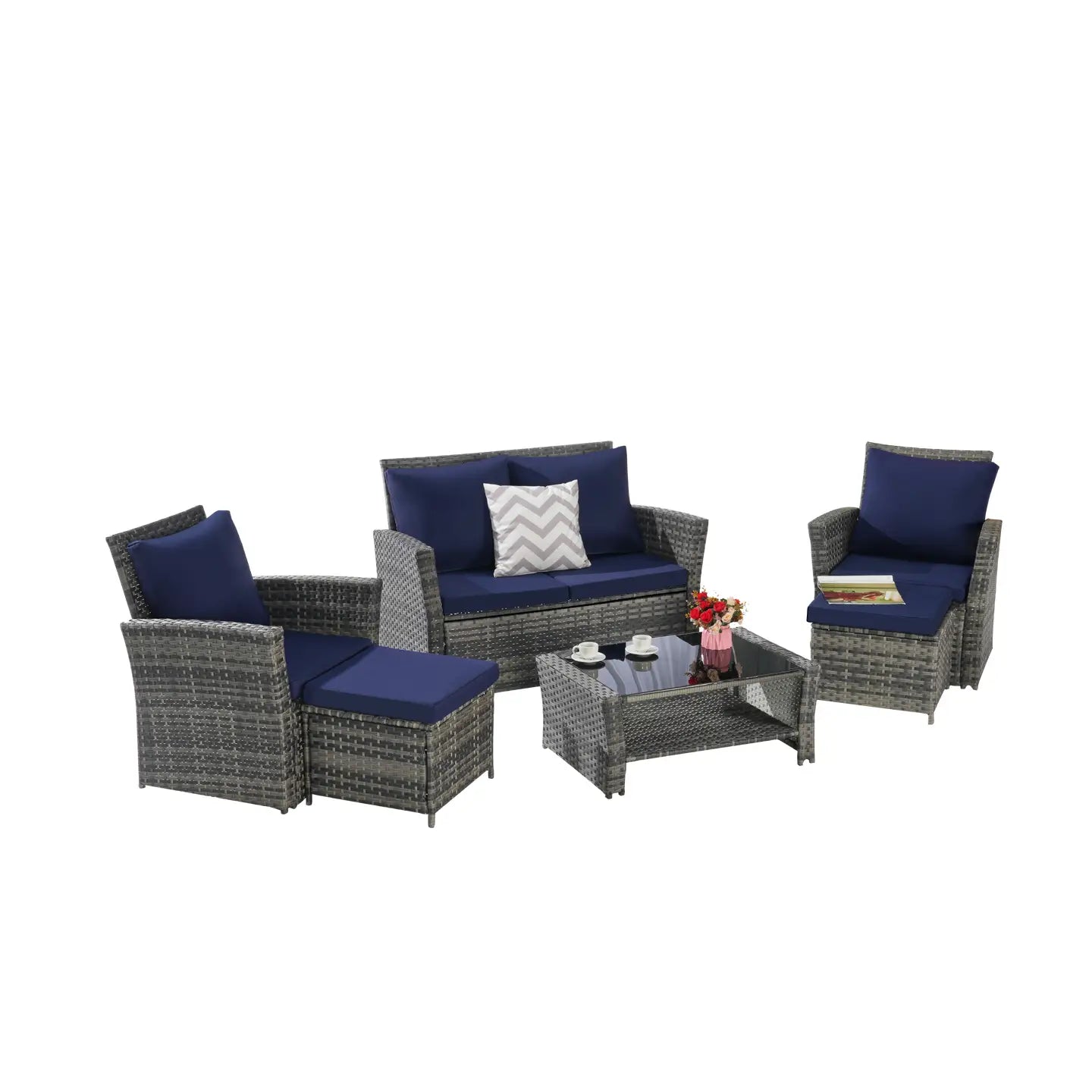 CATALINA OUTDOOR LOUNGE SET - GRAY / NAVY