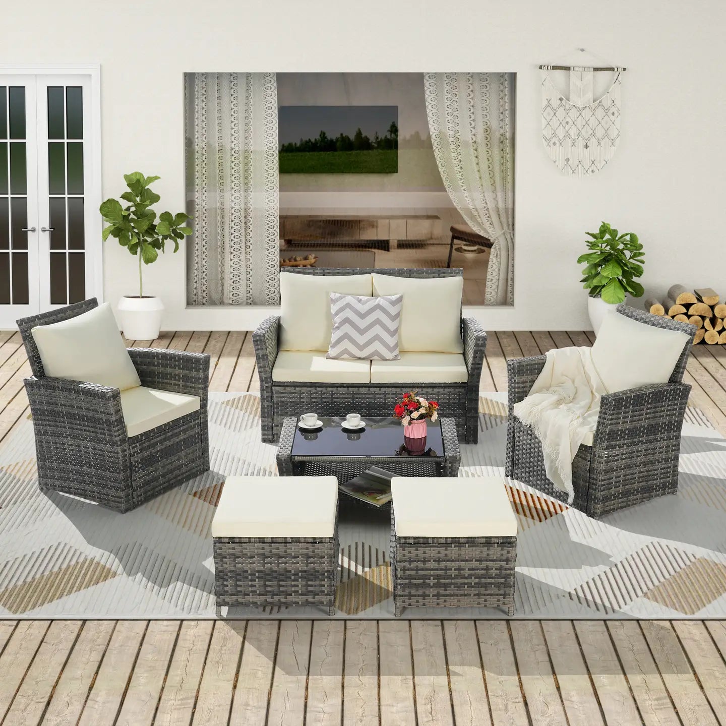 CATALINA OUTDOOR LOUNGE SET - GRAY / BEIGE