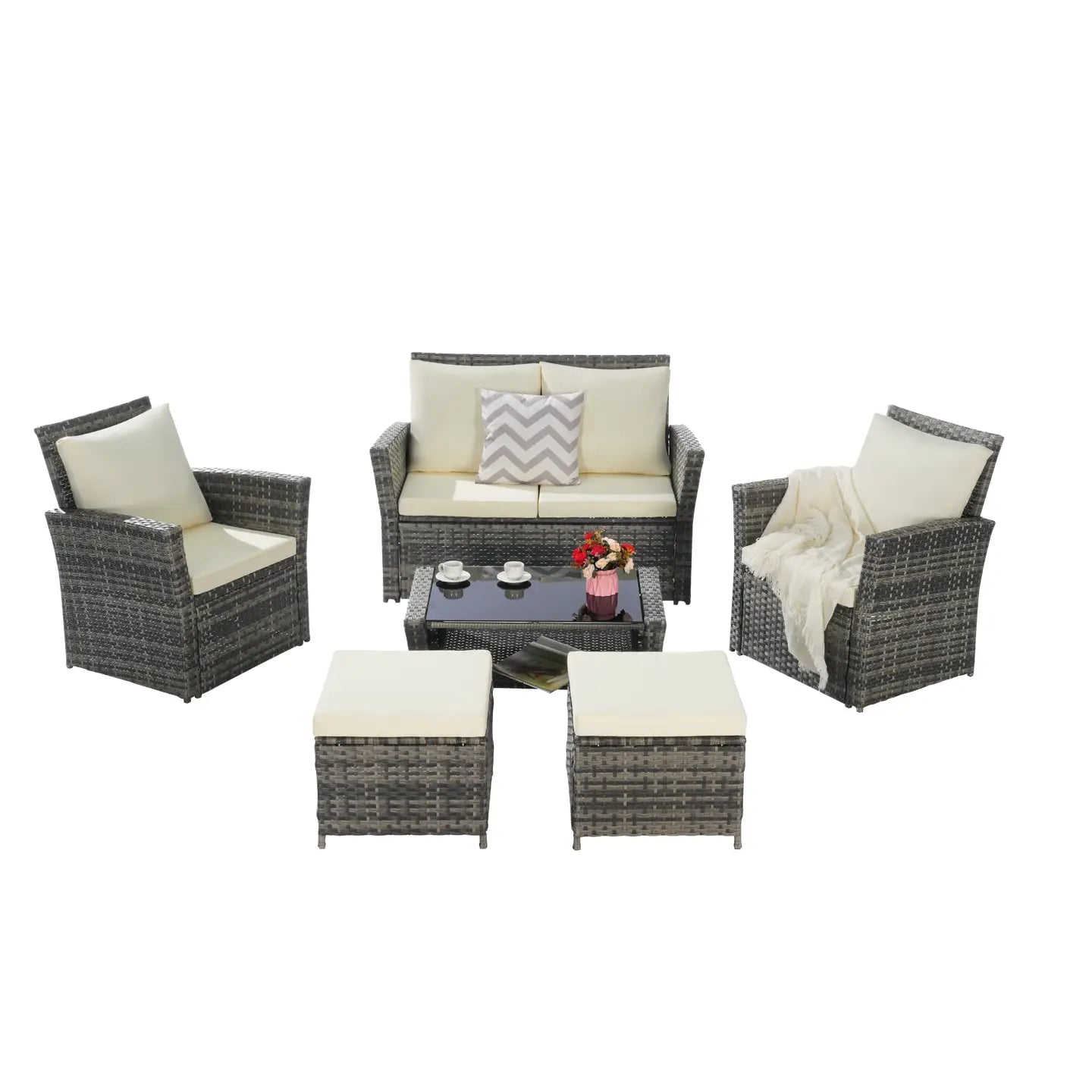 CATALINA OUTDOOR LOUNGE SET - GRAY / BEIGE