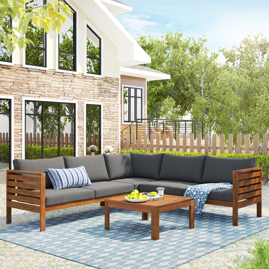 AVENELLE OUTDOOR SECTIONAL SET - NATURAL / GRAY