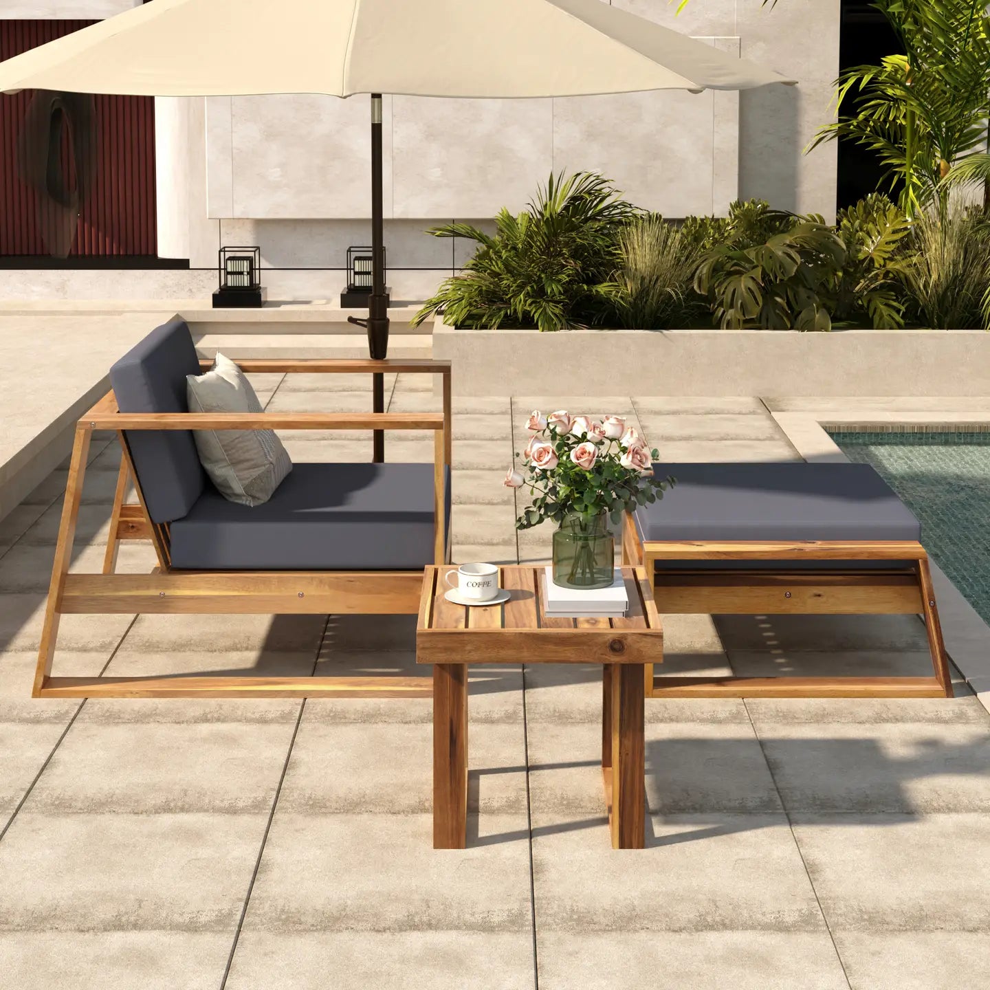AVA 3-PIECE OUTDOOR LOUNGE SET 
 - NATURAL / GRAY