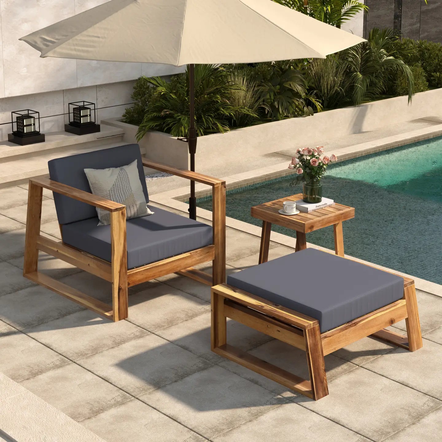AVA 3-PIECE OUTDOOR LOUNGE SET 
 - NATURAL / GRAY