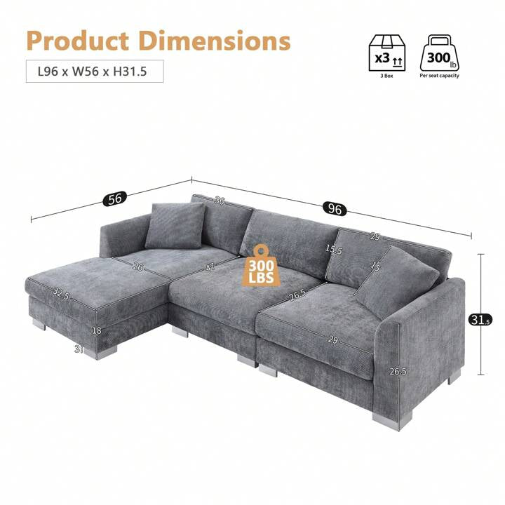 LAYLA 96" SECTIONAL - DARK GRAY