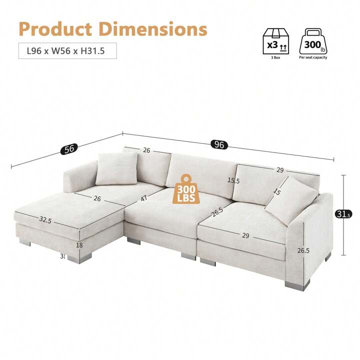 LAYLA 96" SECTIONAL - BEIGE