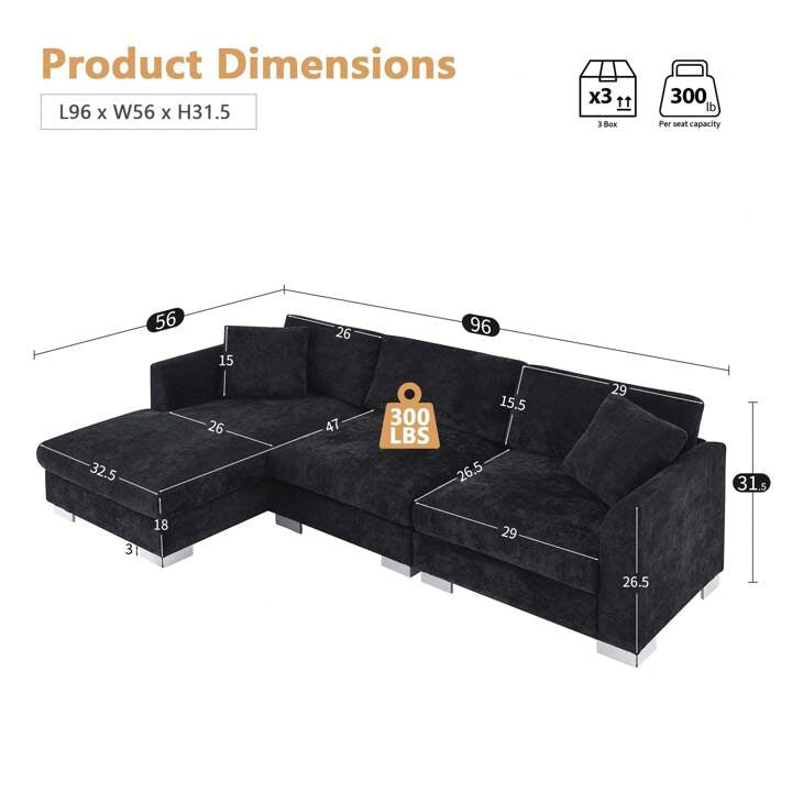 LAYLA 96" SECTIONAL - BLACK