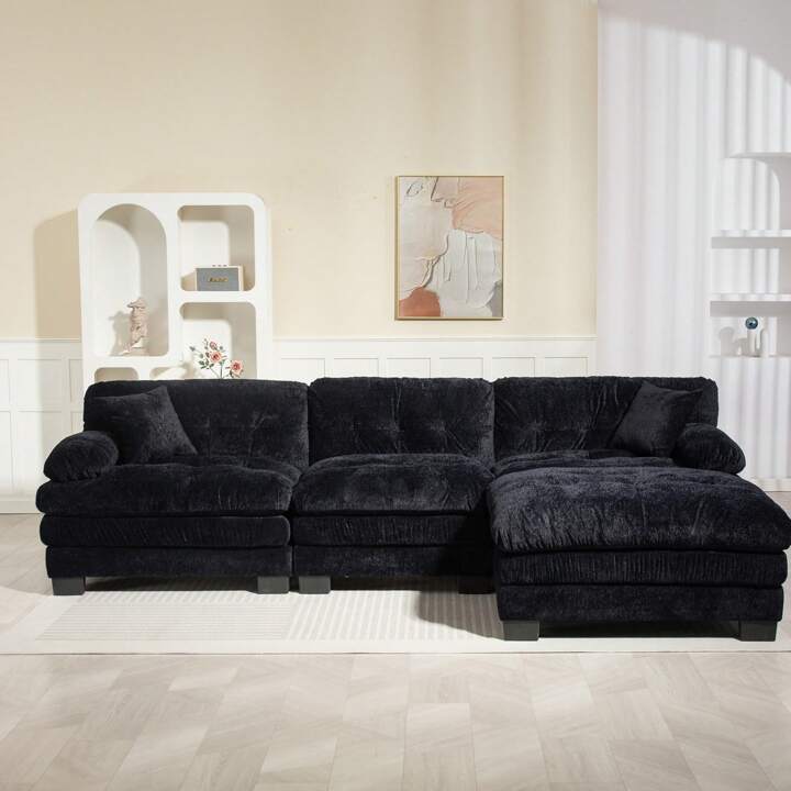 LEONA 104" SOFA w/ OTTOMAN - BLACK
