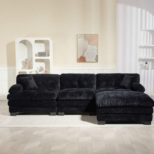 LEONA 104" SOFA w/ OTTOMAN - BLACK