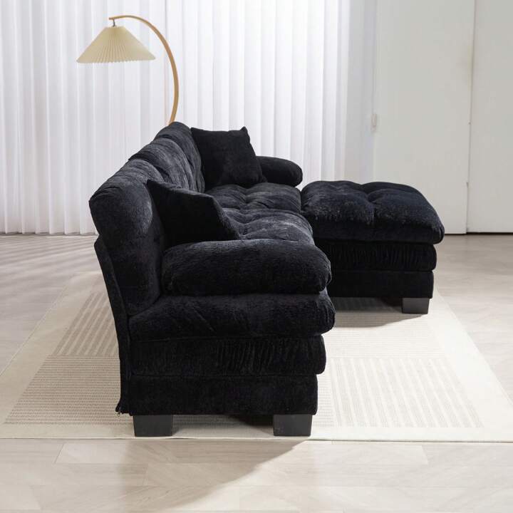 LEONA 104" SOFA w/ OTTOMAN - BLACK