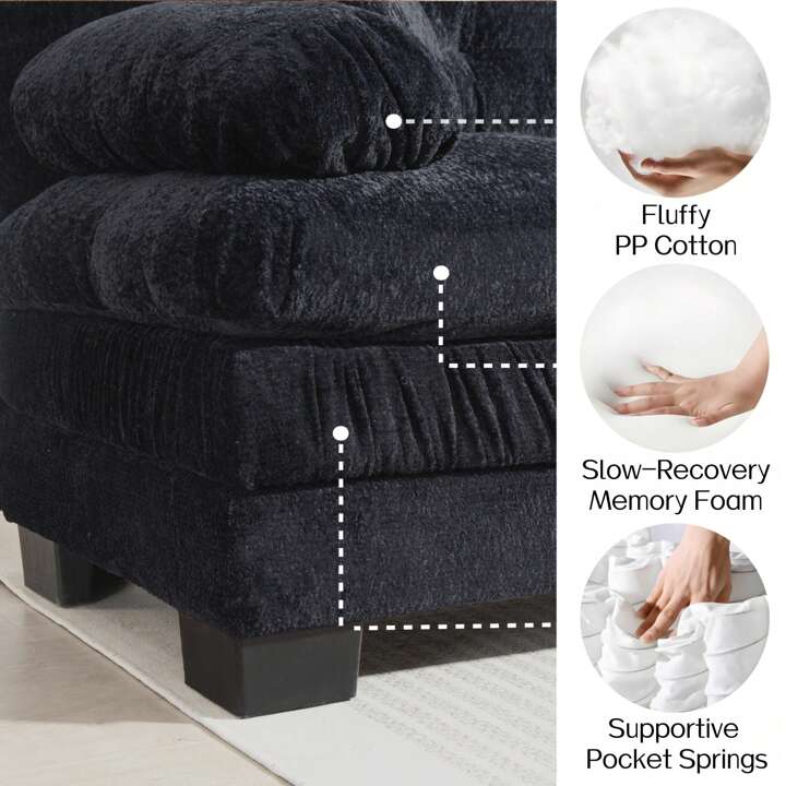 LEONA 104" SOFA w/ OTTOMAN - BLACK