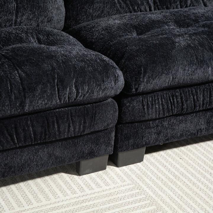 LEONA 104" SOFA w/ OTTOMAN - BLACK