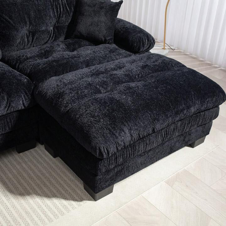LEONA 104" SOFA w/ OTTOMAN - BLACK