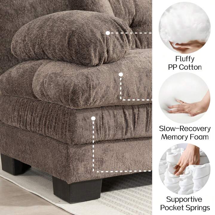 LEONA 104" SOFA w/ OTTOMAN - GRAY