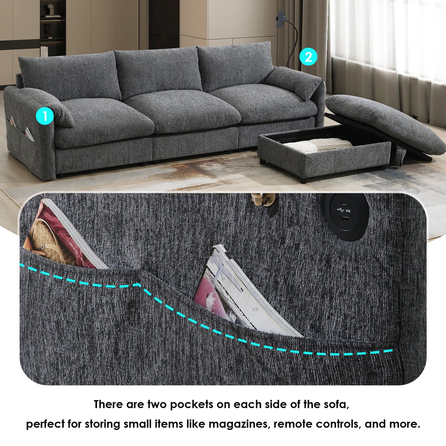 BRYN SOFA w/ OTTOMAN - GRAY