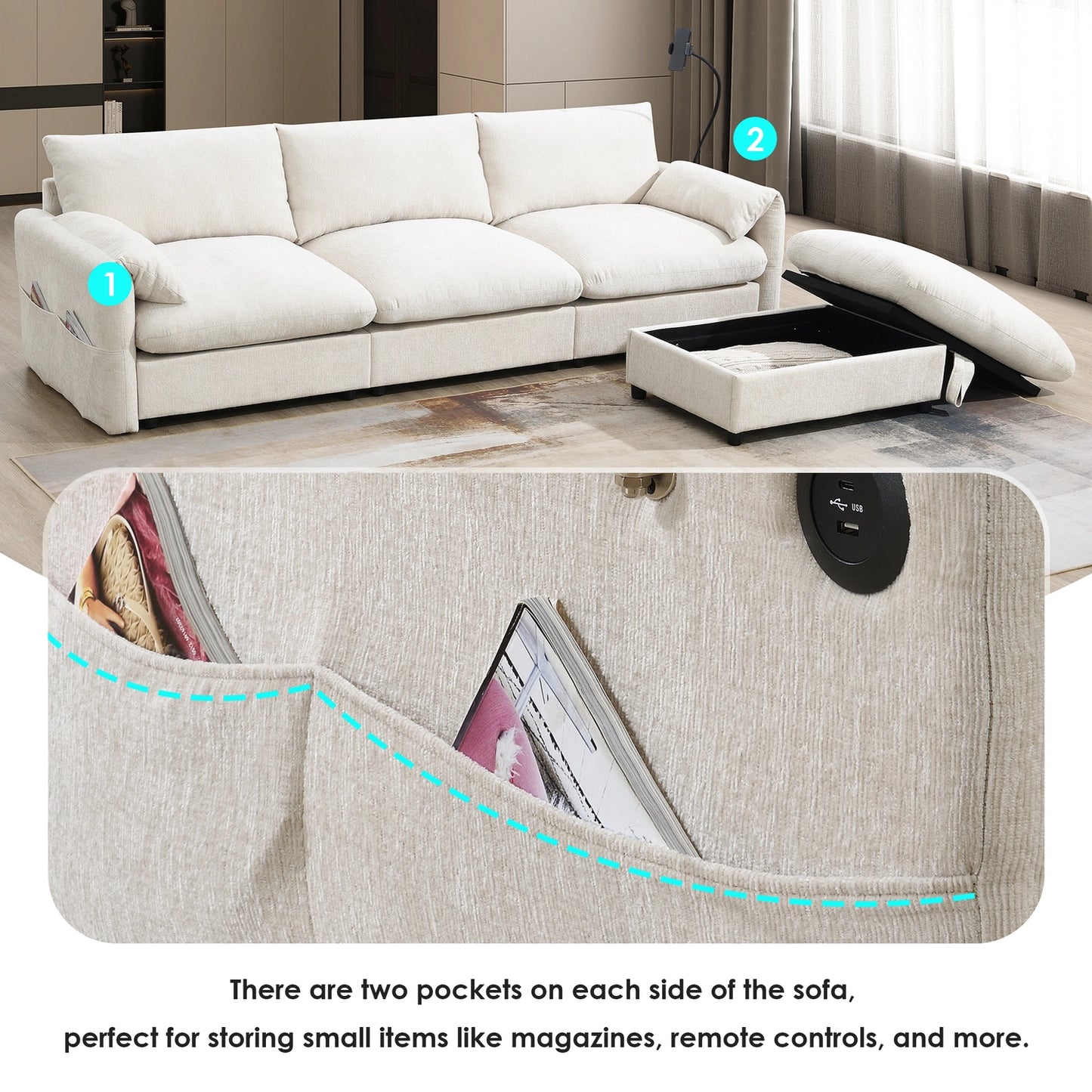 BRYN SOFA w/ OTTOMAN - BEIGE