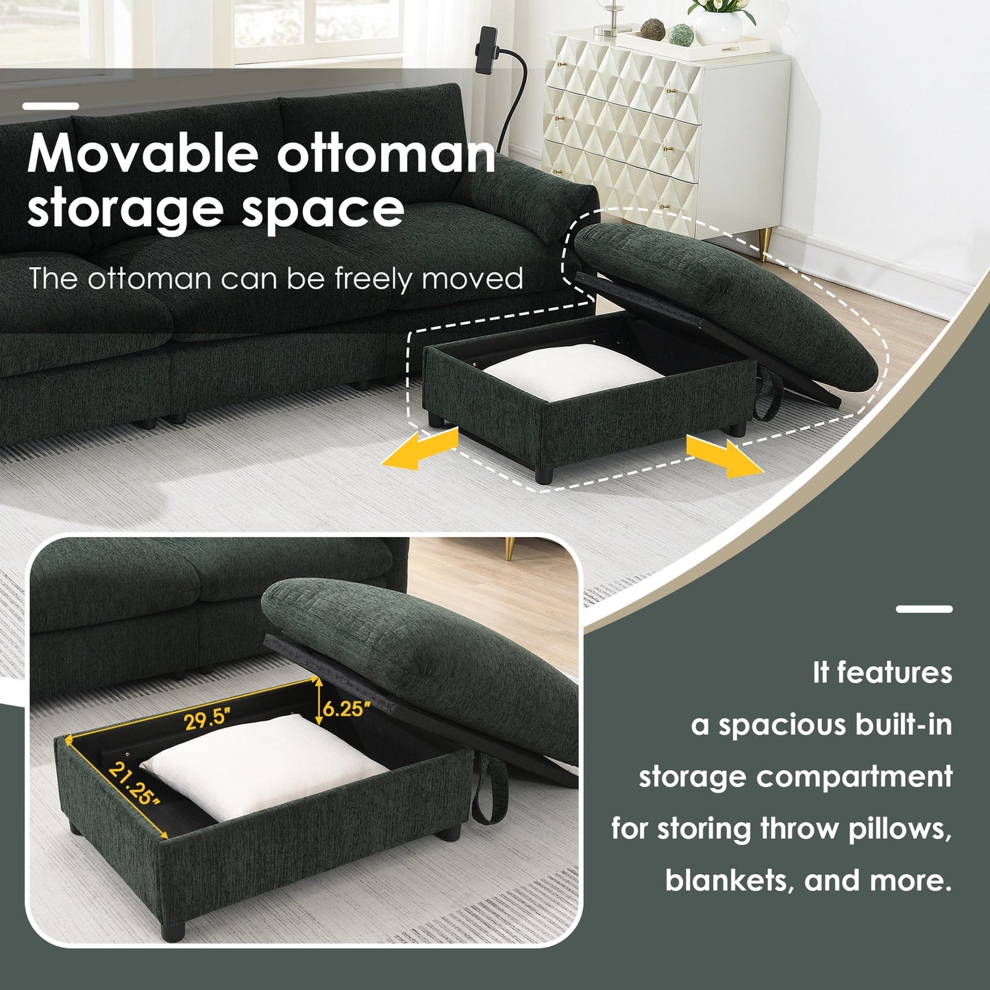 BRYN SOFA w/ OTTOMAN - GREEN