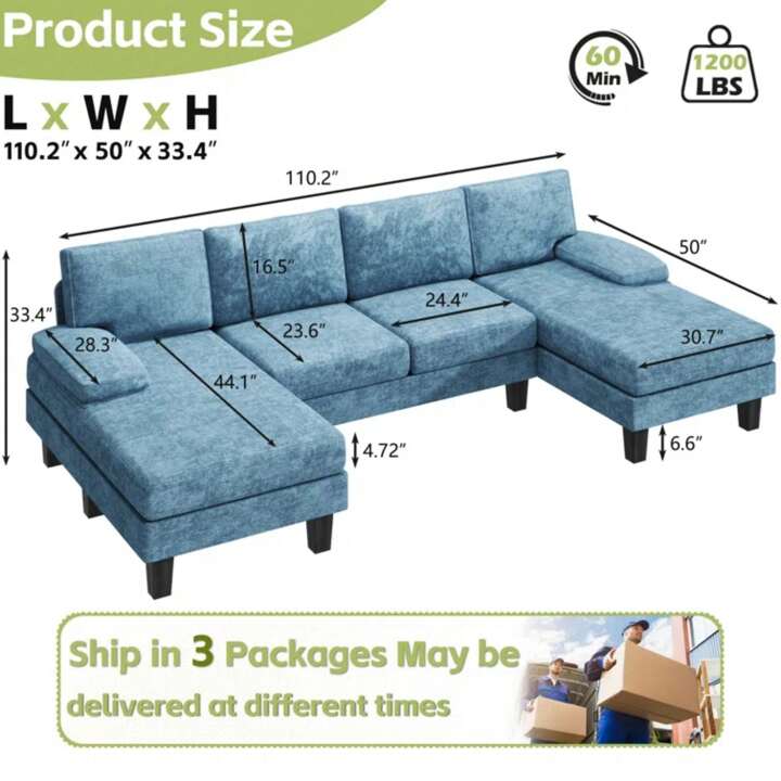 MILO 110" SECTIONAL - BLUE