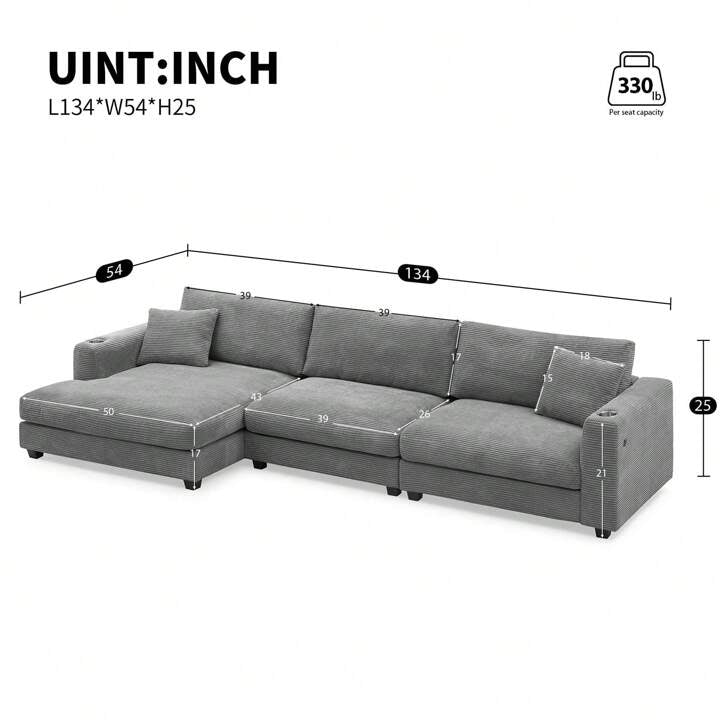 MERA 134" SECTIONAL - GRAY
